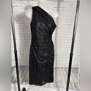 Ralph Lauren Black Sequin One Shoulder Dress Size 4